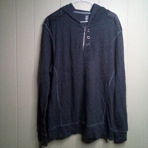 INC Long Sleeve Shirt XL Hood 1/4 Zip Faux Leather Patches Gray